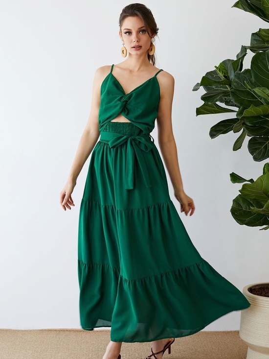 Dresses & Skirts - Emerald Green Twist Cutout Front Tiered Maxi Dress